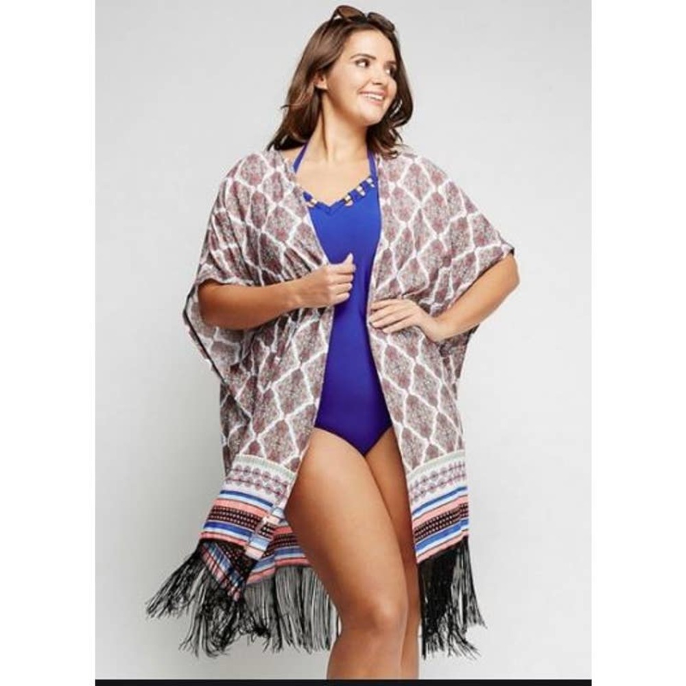 Fringe Hem Beach Cover Up Kimono